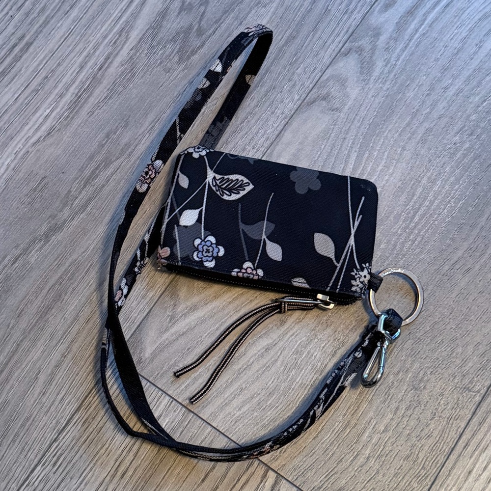 Elegant Floral Black Wallet and Lanyard by Vera Bradley